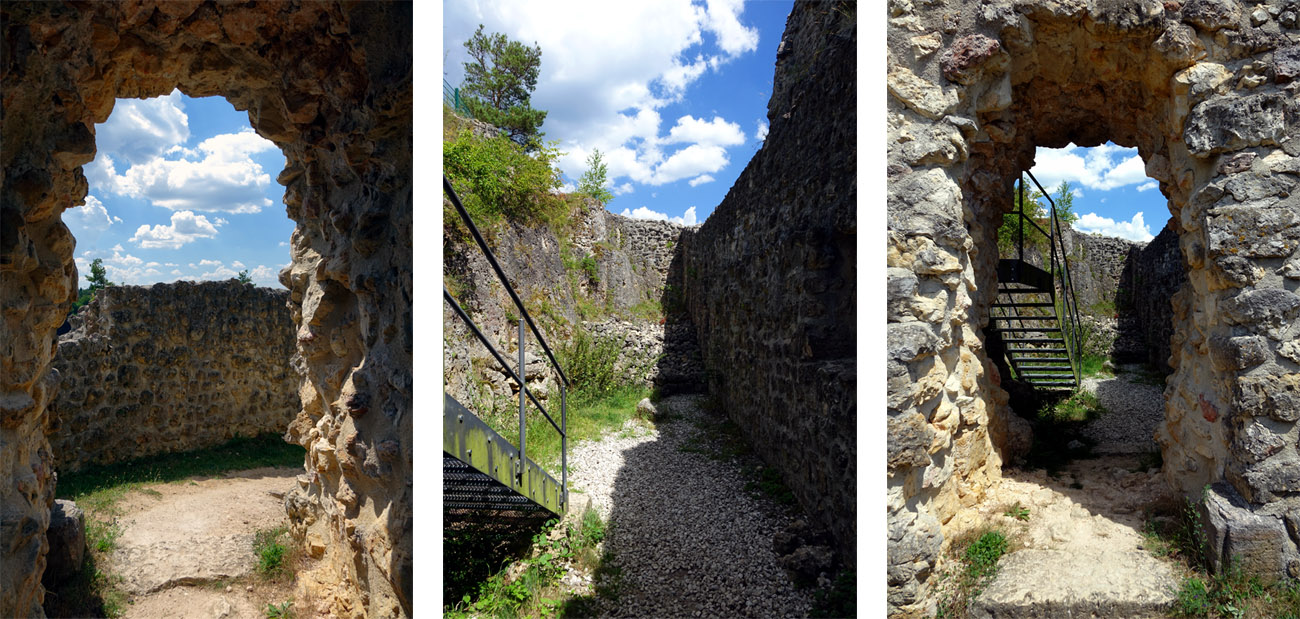 Eingang zur Burganlage Lichtenegg mit neu gebauter Stahltreppe