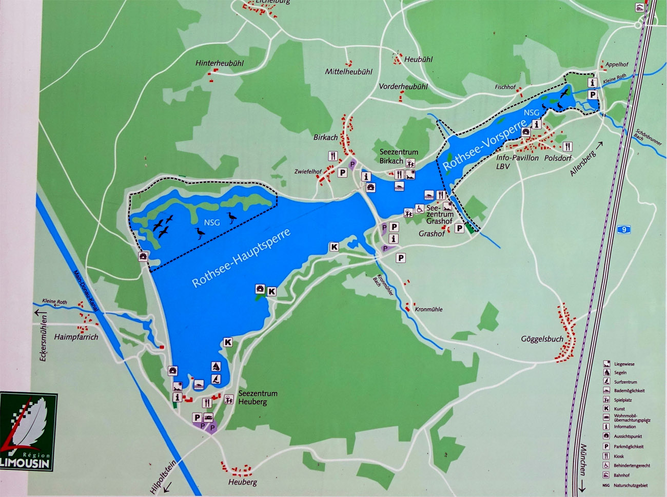 Karte vom Rothsee im Fränkischen Seenland bei Nürnberg