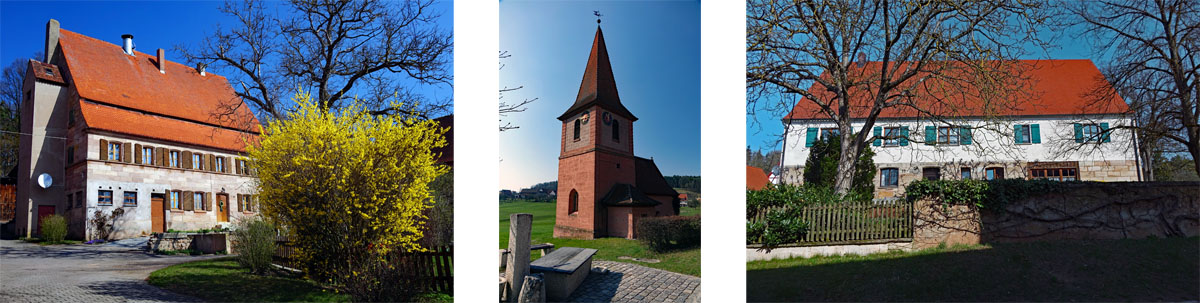 kirche und alte häuser in mäbenberg bei georgensgmünd auf dem druidenweg