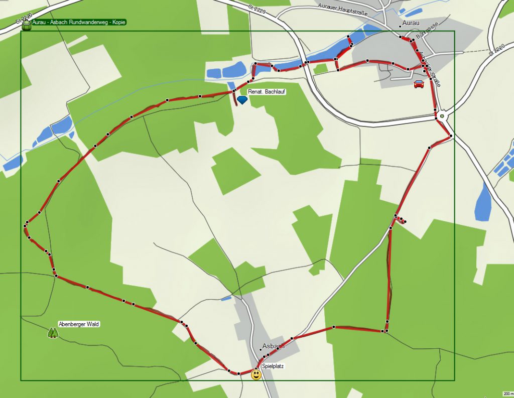 Wanderkarte mit Route Rundweg Aurau bei Büchenbach