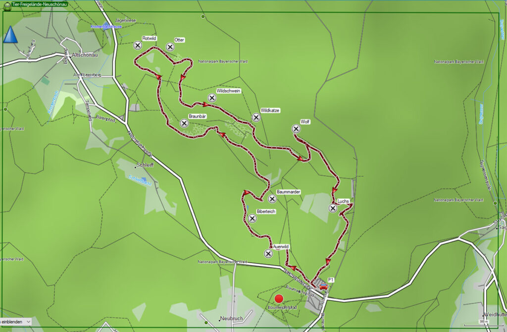 wanderkarte tierfreigehege nationalparkzentrum lusen