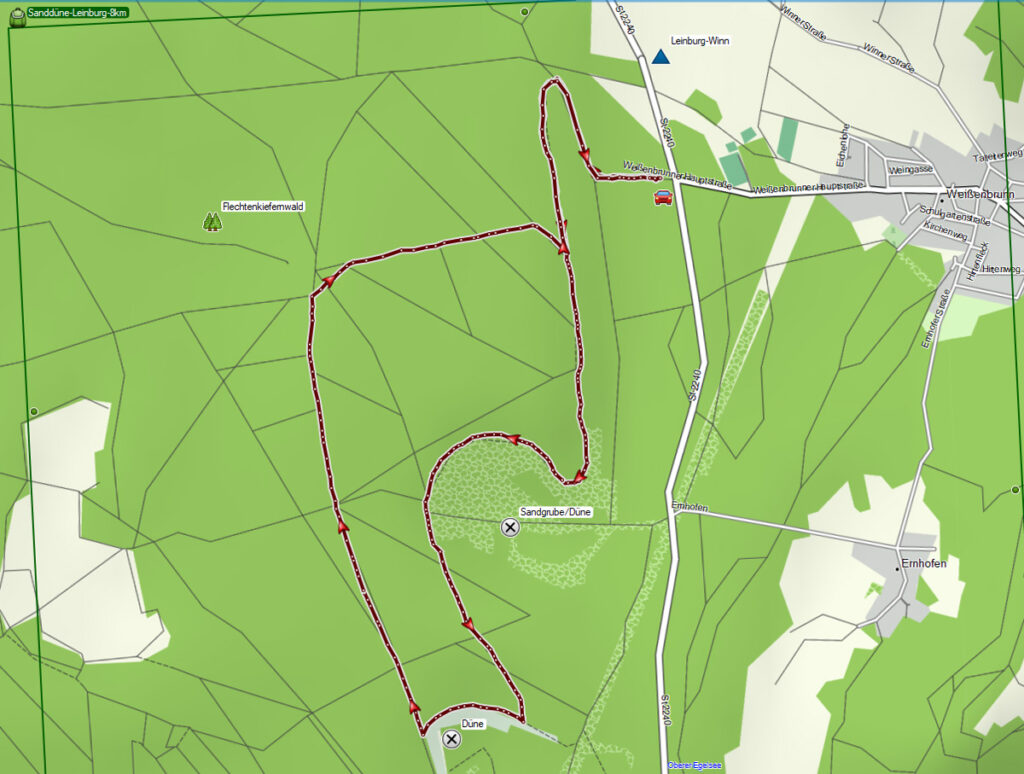 Auf in die fränkische Wüste: Flechten-Kiefernwald und Sanddünen bei Leinburg (Nürnberger Land) 24 wanderkarte sanddünen leinburg mittel