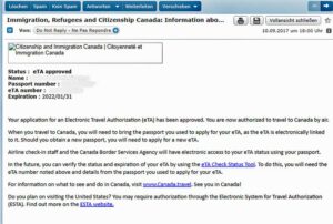 eta beantragen für kanada hilfe tipps infos bestätigung email