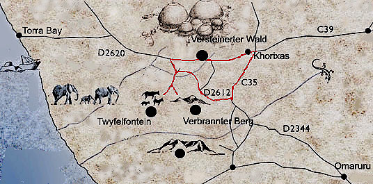 ZURÜCK IN DIE VERGANGENHEIT 13 route plan karte damaraland rundreise namibia auto