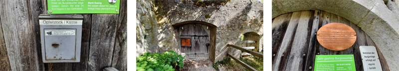 Essing: Kunstweg, Klausenhöhlen und Burg Randeck 17 kasse eintritt spende opferstock ruine randeck essing